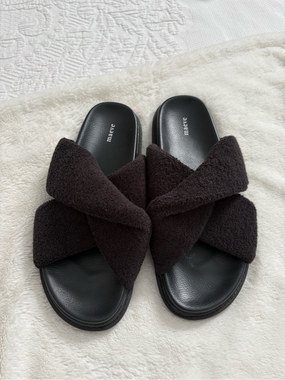 Maeve Anthropologie Terry slide sandals black slip on size 10